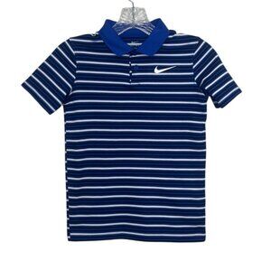 Nike Dri Fit Polo Shirt Boys Small Blue Standard Fit Striped Golf